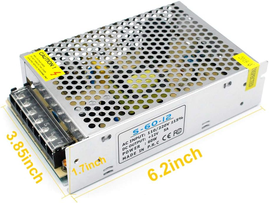 DC 12V/24V Switching Power Supply 60W–250W, AC 110/220V Input, Constant Voltage LED Driver Transformer, Metal Case with Screw Terminals, CE/FCC/RoHS Certified