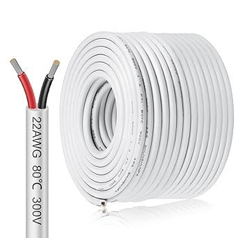 22 AWG Electrical Wire, 2/3/4/5 Conductor Stranded Tinned Copper Cable, Black/White PVC Jacket Flexible Multi-Core Extension Cord — 10/20/50m (33ft–165ft) Options