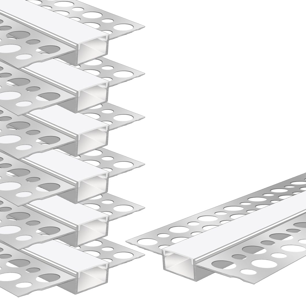 Double-Sided Plaster-in Drywall  LED Aluminum Channels– Fit for 1 to 16mm LED Strip | 1Meter | Silver | Milky White Cover | 4 / 6 / 10 -Pack | Local Stock US/UK