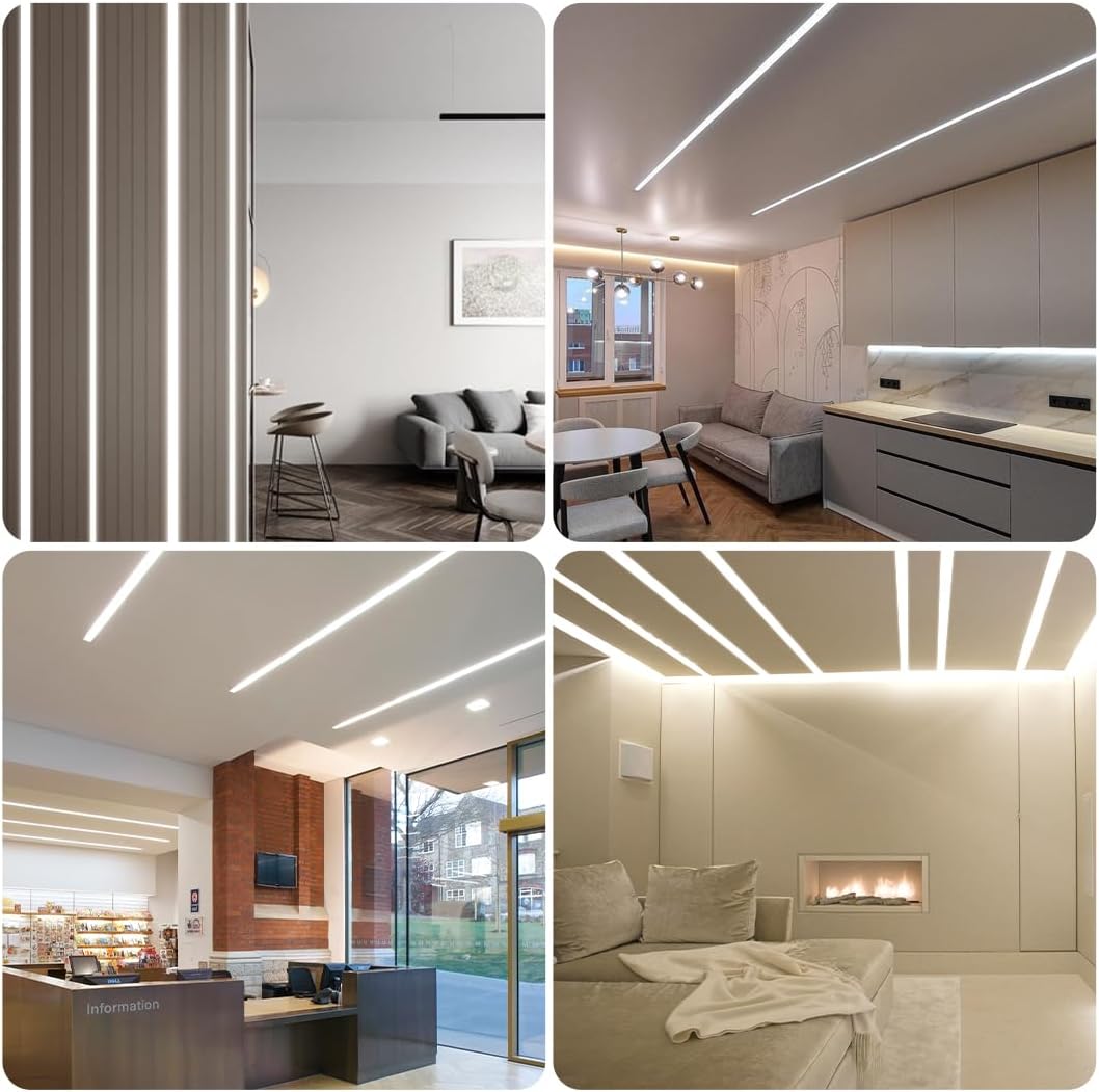 Profilés LED en aluminium double face pour cloison sèche – Compatibles avec des bandes LED de 1 à 9 mm | 1, 2 ou 3 mètres | Argent | Revêtement blanc laiteux | Lot de 50/100