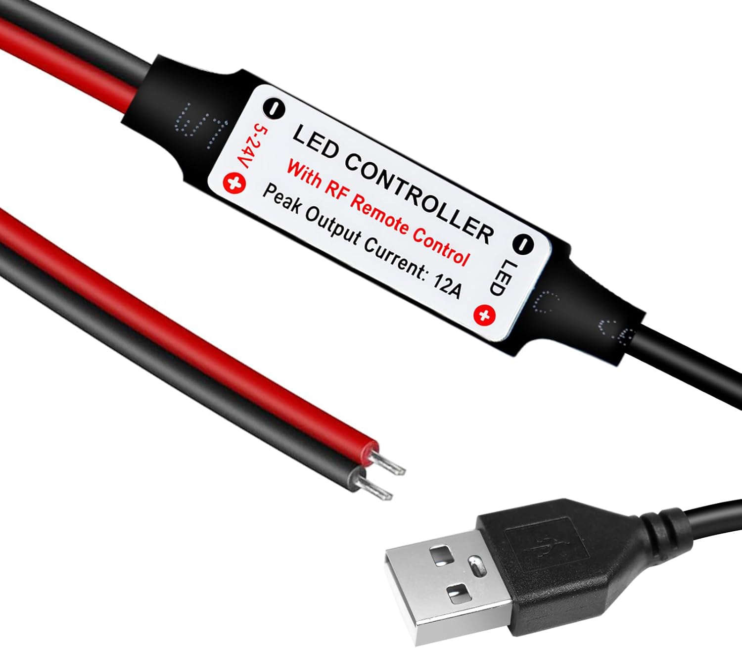 Contrôleur de bande LED – 5 V/24 V – Télécommande RF noire avec variateur | Pour bandes monochromes 5050/3528