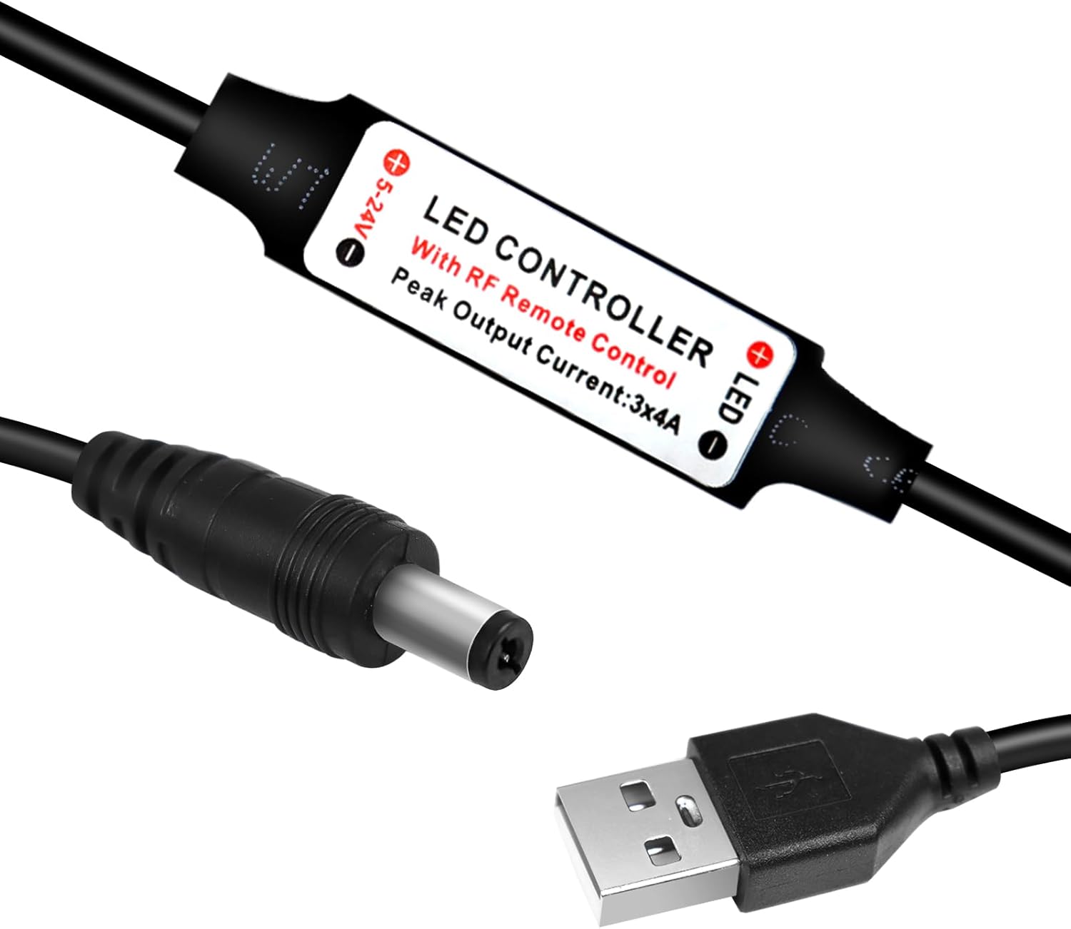 Contrôleur de bande LED – 5 V/24 V – Télécommande RF noire avec variateur | Pour bandes monochromes 5050/3528