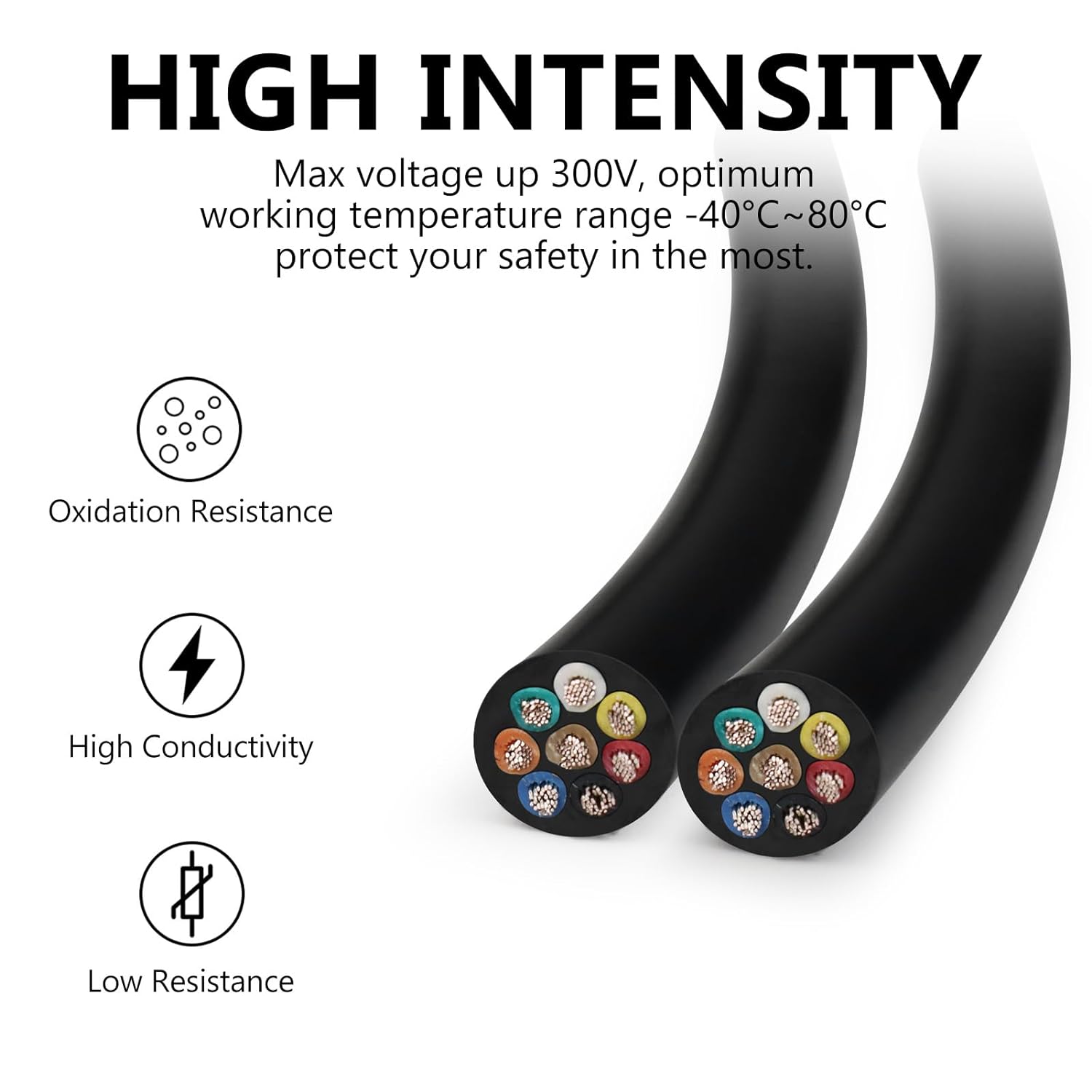 24 AWG Electrical Cable, 6/7/8 Conductor Stranded Tinned Copper Multi-Core Wire, Black/White PVC Jacket Flexible Control Extension Cord, 10/20/50m (33ft–165ft) Options