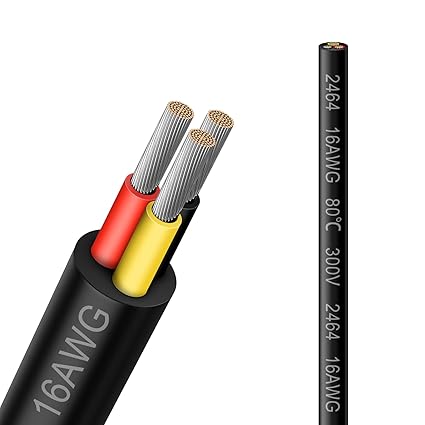 16 AWG Electrical Cable, 2/3/4/5 Core Stranded Tinned Copper Wire, Black/White PVC Sheathed Multi-Conductor Extension Cord for Wiring, 10/20/50m (33ft–165ft) Options