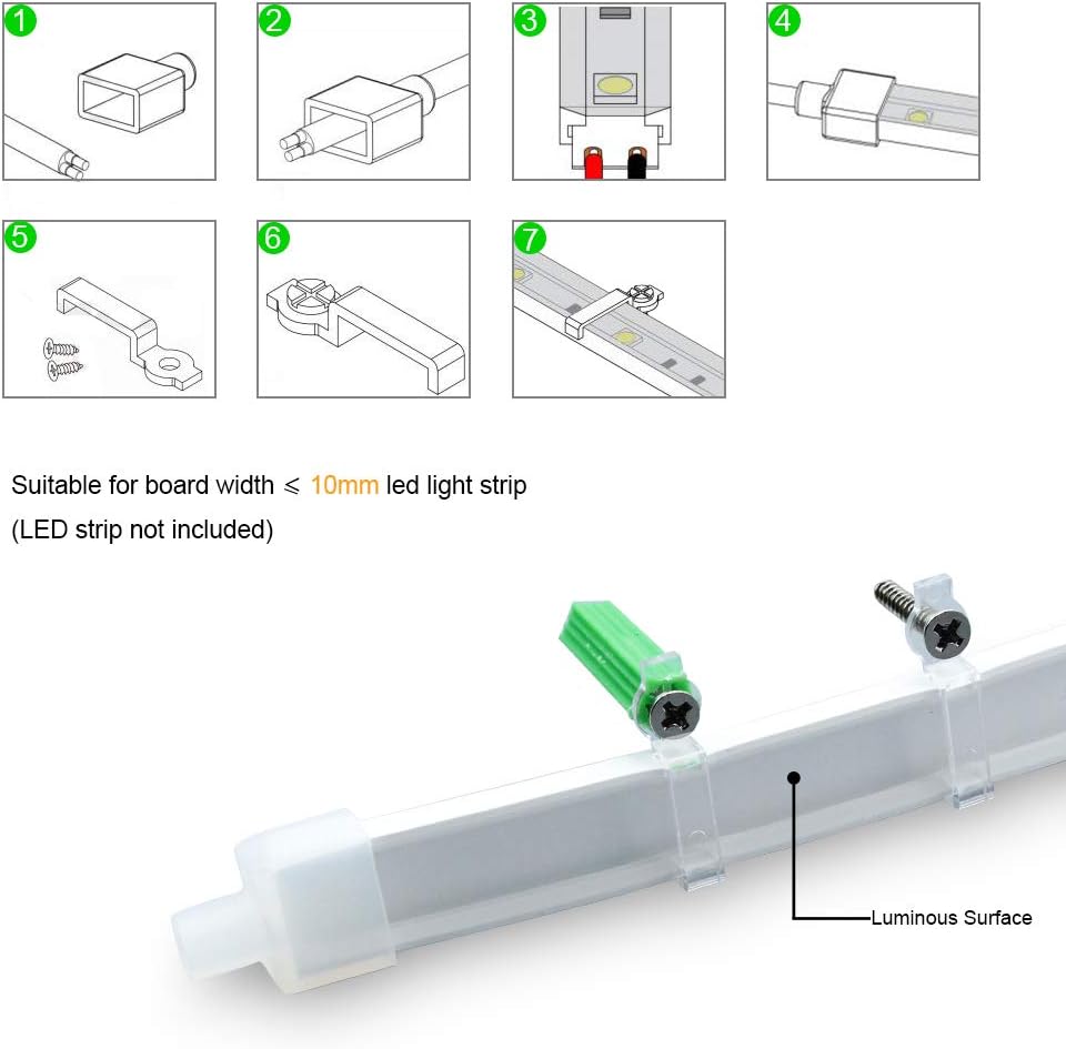 Boîtier pour néon – S1010 | Système de canaux LED en silicone 10 x 10 mm | Étanchéité IP67 | Largeur du circuit imprimé 6 mm | 50 m | Stock local États-Unis, Royaume-Uni et Allemagne