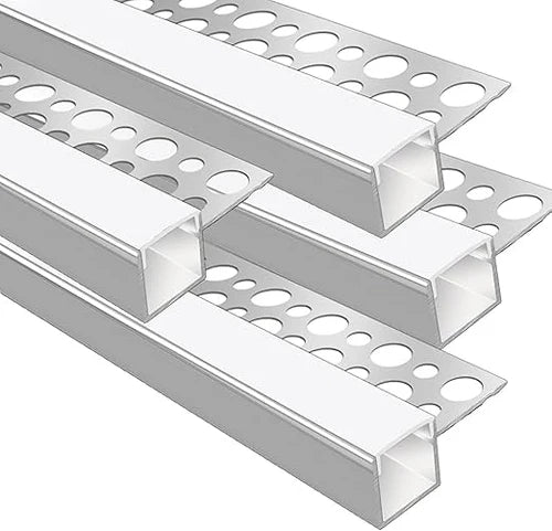 One-Sided Plaster-in Drywall LED Aluminum Channels– Fit for 1 to 9mm LED Strip | 1 / 2 / 3 Meter | Silver | Milky White Cover | 50 / 100 -Pack