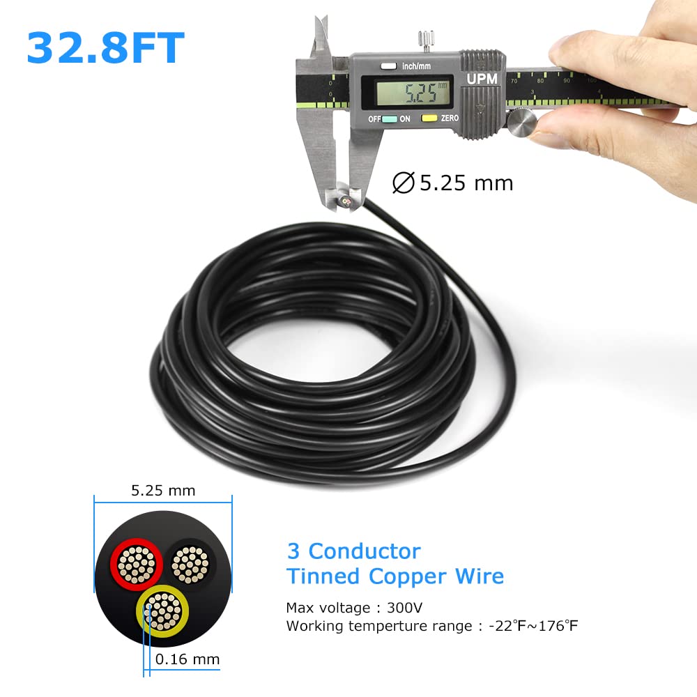 20 AWG Electrical Cable, 2/3/4/5 Conductor Stranded Tinned Copper Wire, Black/White PVC Sheathed Flexible Extension Cord for DIY Wiring, 10/20/50m (33ft–165ft) Options