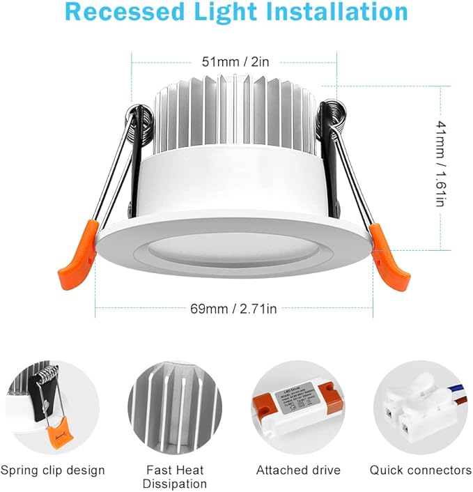 Smart WiFi Recessed Lighting | 2Inch 5W | Dimmable RGB & CCT 2700-6500K | 100–240V | White Housing | Compatible with Alexa and Google Home | 4 / 6 / 10-Pack