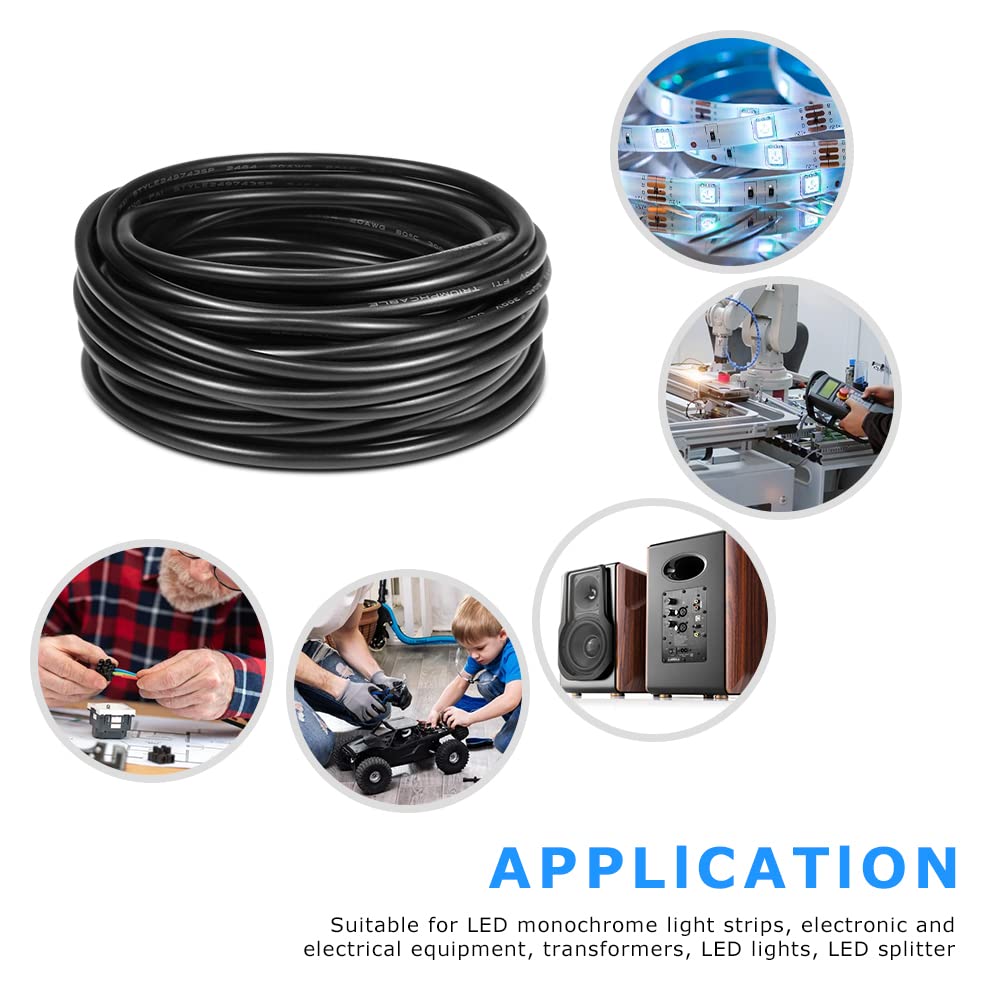 20 AWG Electrical Cable, 2/3/4/5 Conductor Stranded Tinned Copper Wire, Black/White PVC Sheathed Flexible Extension Cord for DIY Wiring, 10/20/50m (33ft–165ft) Options