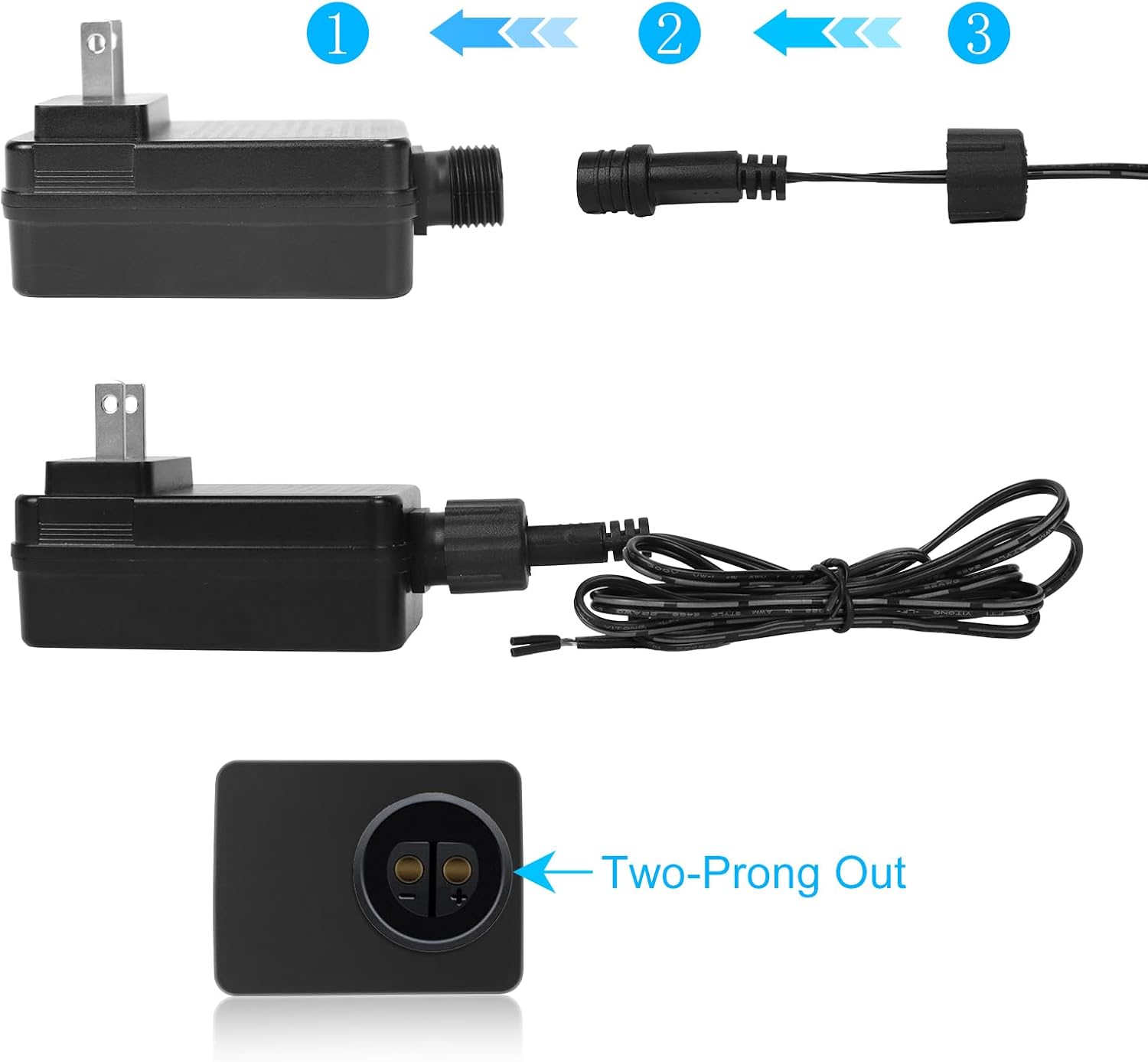 IP44 Class 2 Power Supply, AC 100–240V to DC 4.5V/12V/24V/30V Adapter Transformer, Waterproof Outdoor LED Driver for Inflatable Decorations, String Lights, Christmas Trees — US Plug