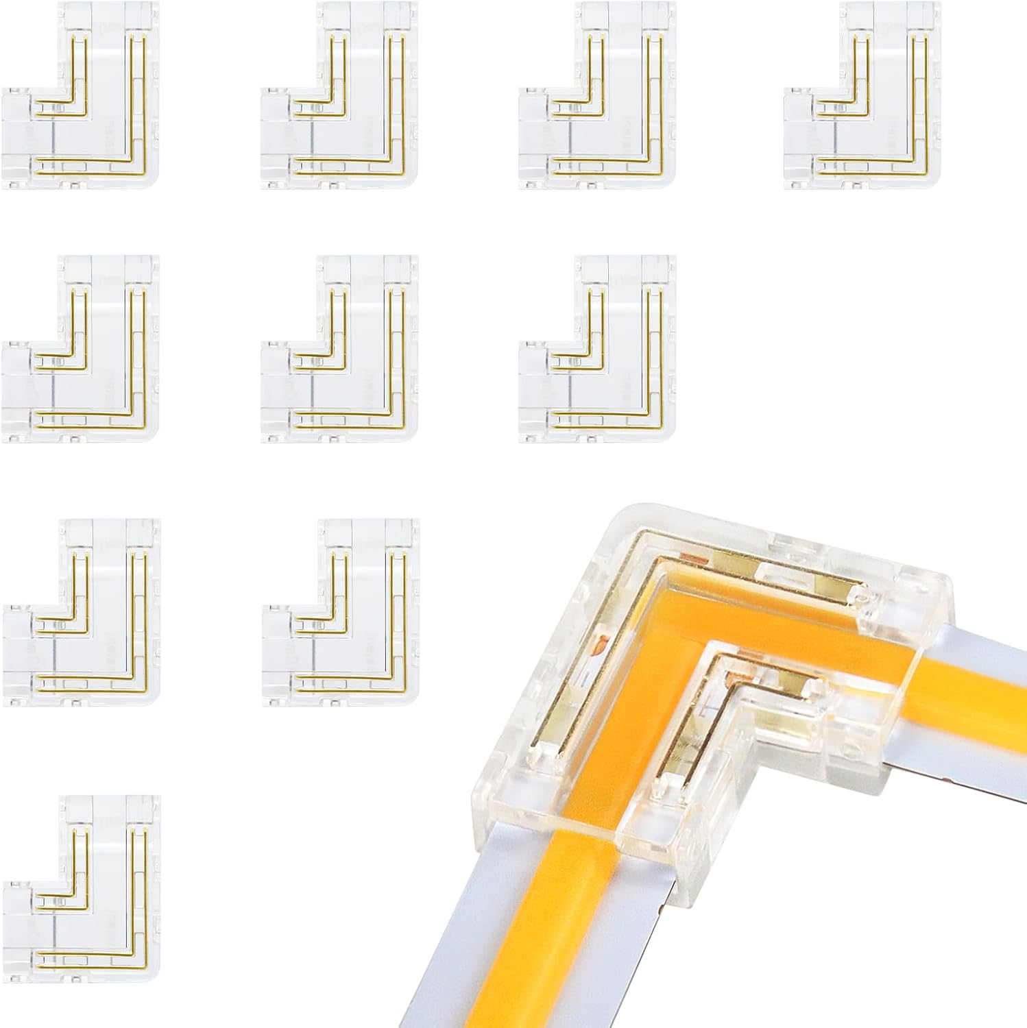 Connecteurs pour bande LED en cristal transparent – Clips sans soudure 10 mm 4 broches | Bande à fil / Bande à bande / Fiche femelle – Vente en gros, 500 pièces, MOQ | Direct usine