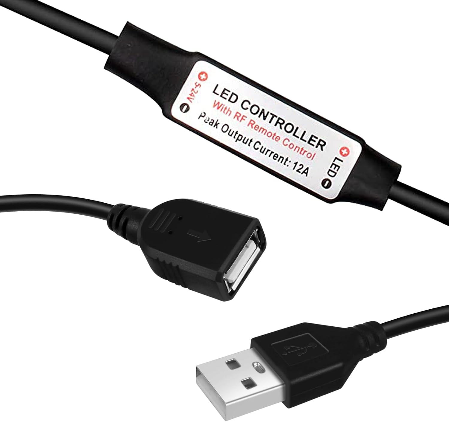 Contrôleur de bande LED – 5 V/24 V – Télécommande RF noire avec variateur | Pour bandes monochromes 5050/3528