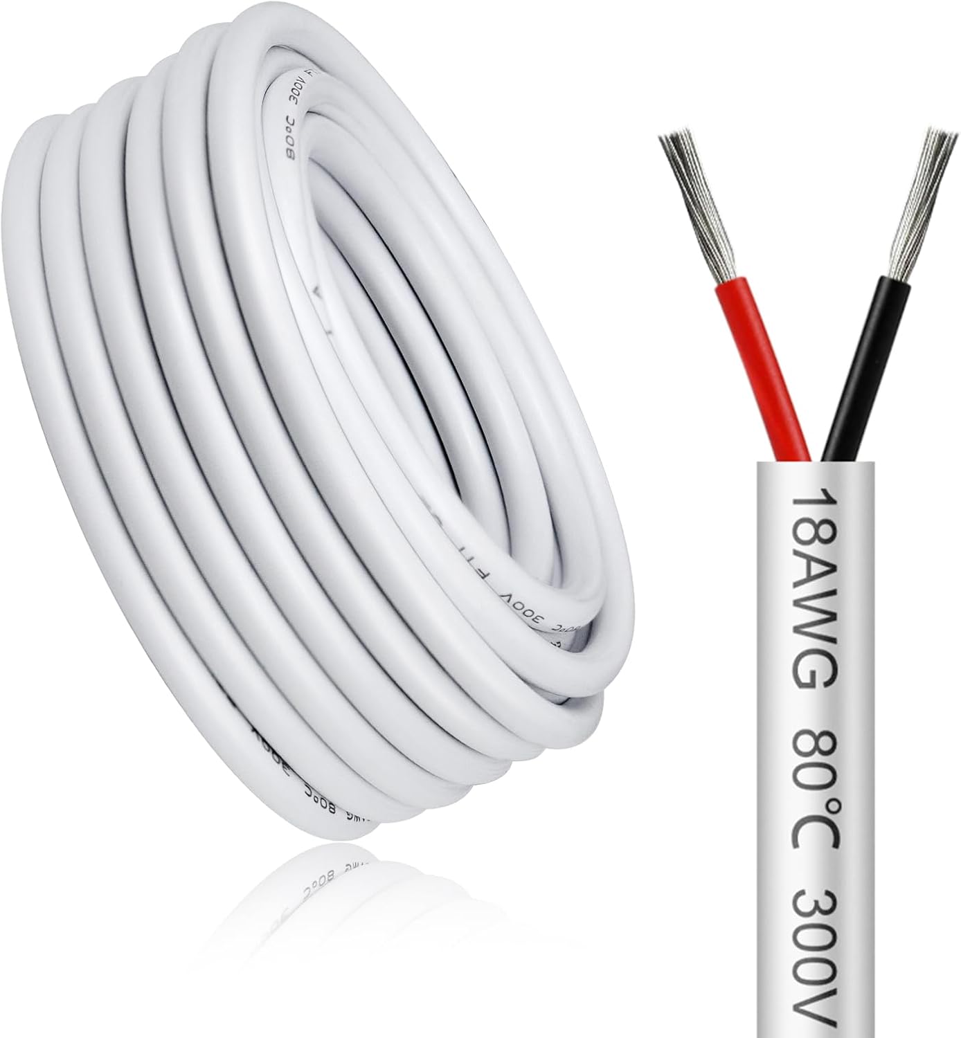 18 AWG Multi-Conductor Cable, 2/3/4/5 Core Stranded Tinned Copper Wire, Black/White PVC Jacket Extension Cord for Electrical Installations, 10/20/50m (33ft–165ft) Options