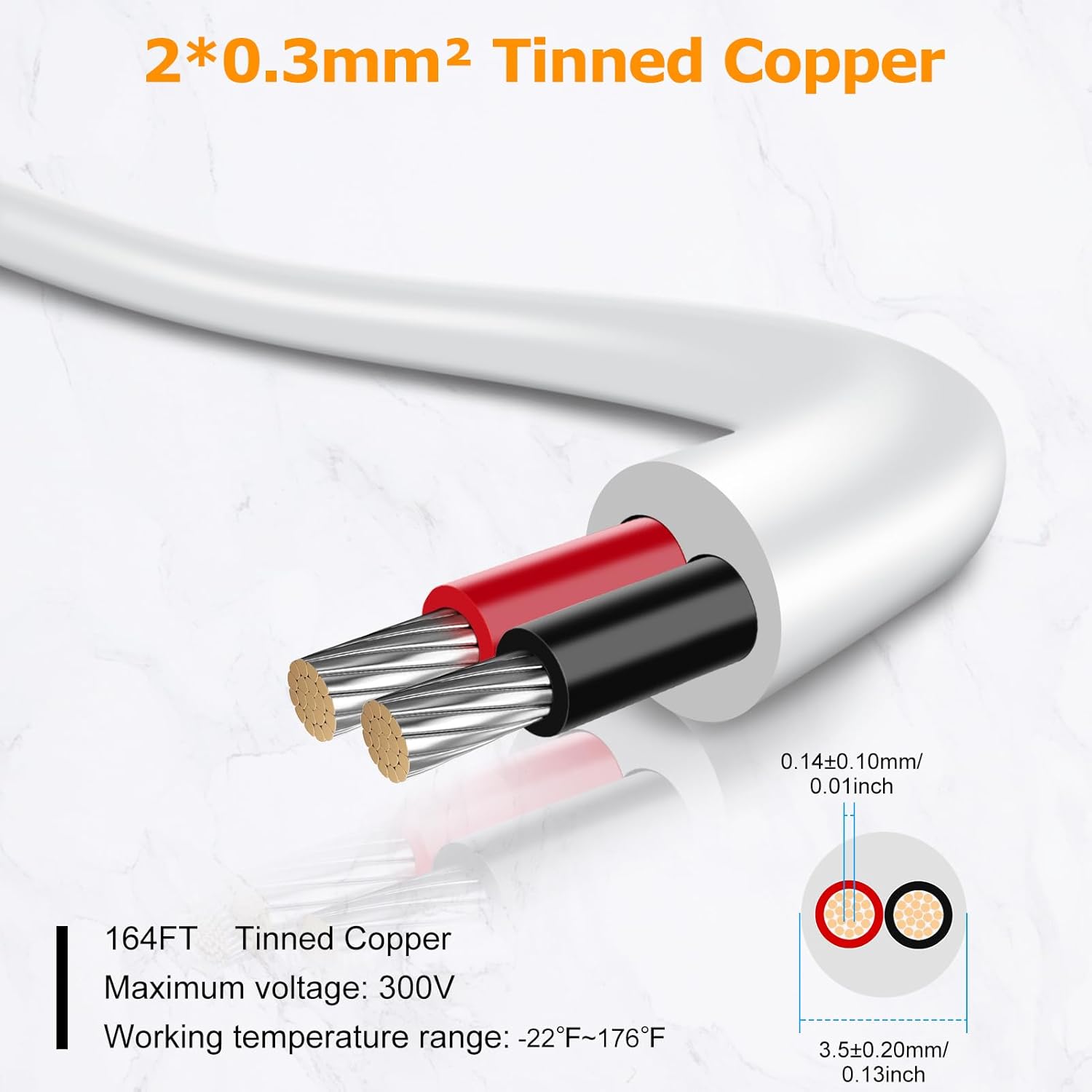 22 AWG Electrical Wire, 2/3/4/5 Conductor Stranded Tinned Copper Cable, Black/White PVC Jacket Flexible Multi-Core Extension Cord — 10/20/50m (33ft–165ft) Options