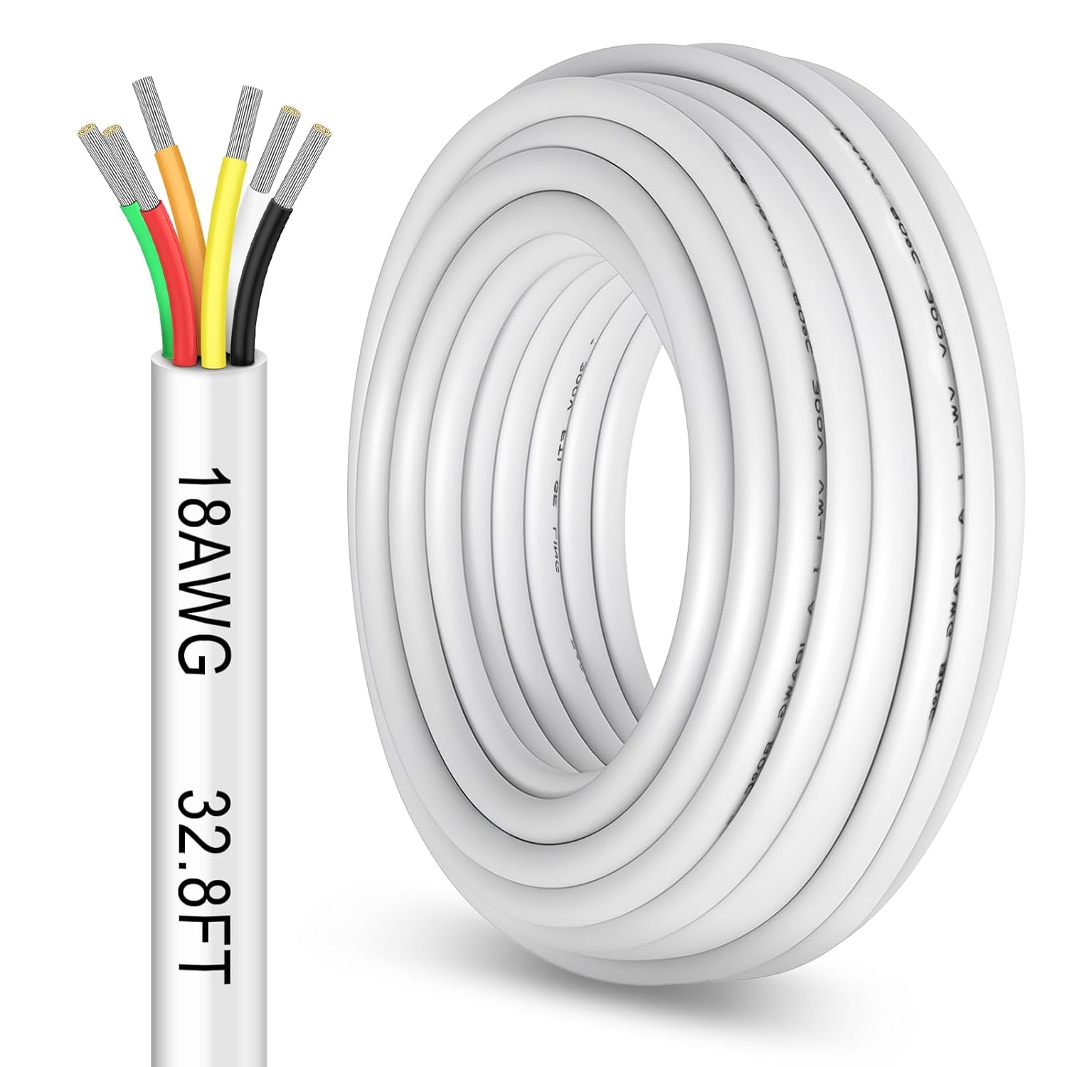 18 AWG Electrical Wire, 6/7/8 Conductor Stranded Tinned Copper Multi-Core Cable, Black/White PVC Flexible Control Extension Cord — 10/20/50m (33ft–165ft) Options