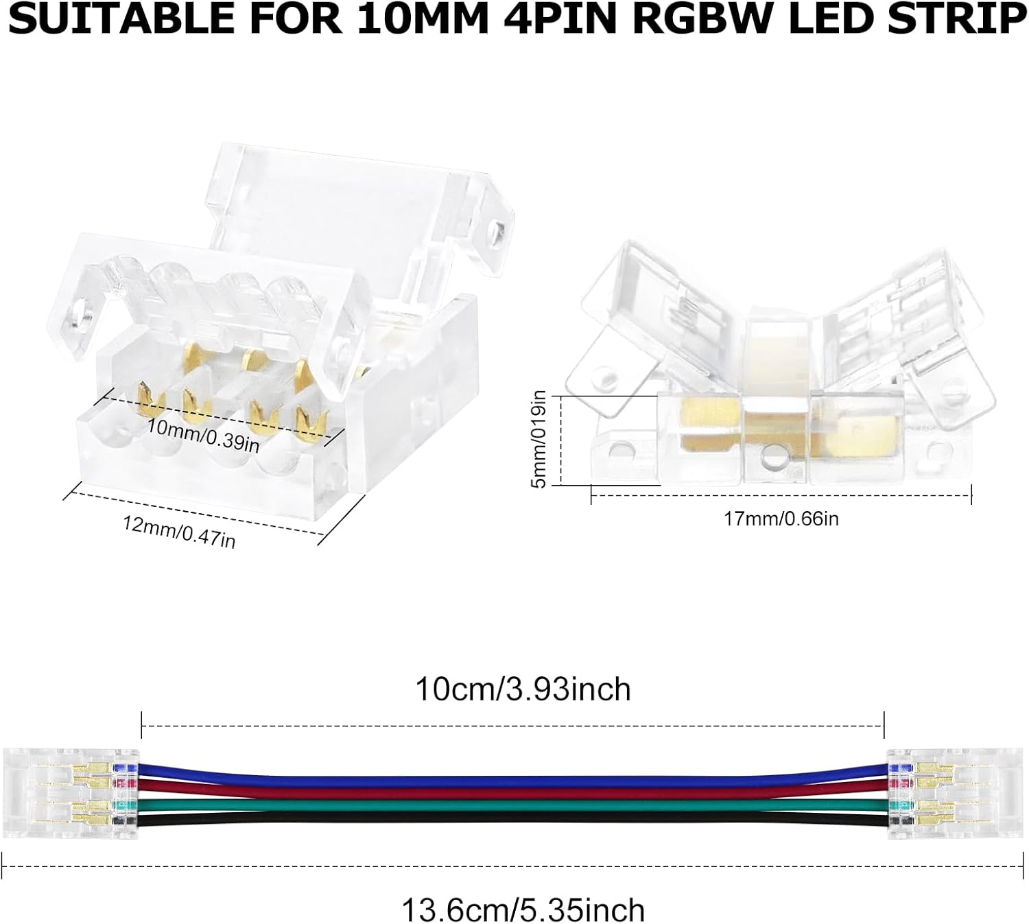 Transparent Crystal LED Strip Connectors – 10mm 4Pin Solderless Clips | Strip to Wire / Strip to Strip / Female Plug – Bulk Wholesale 500pcs MOQ | Factory Direct