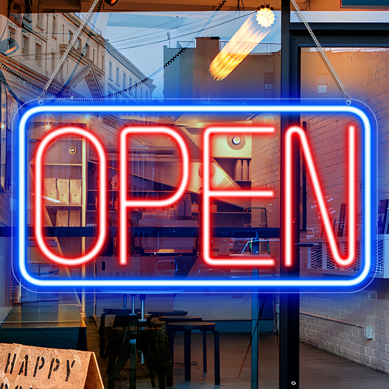 OPEN Neon Sign – USB Powered | 17×9 inch (44×24 cm) | 6 Color Options | LED Window Hanging Light for Storefronts
