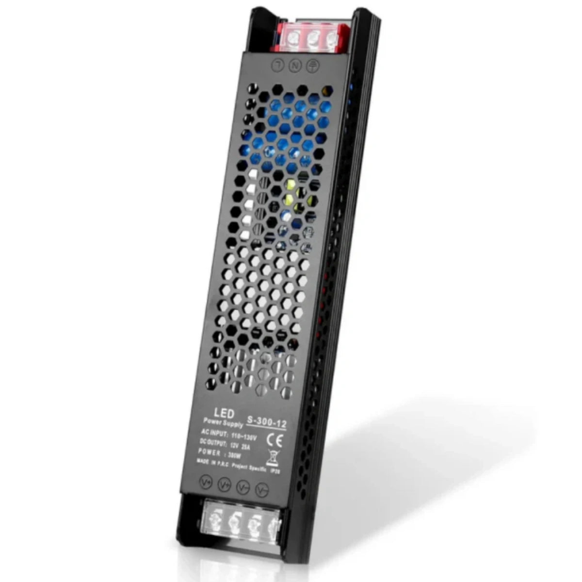 DC 12V/24V Slim Black Switching Power Supply 300W–400W, AC 110–130V/175–250V Input, LED Driver Transformer with Built-in Cooling Fan, CE/FCC/RoHS Certified