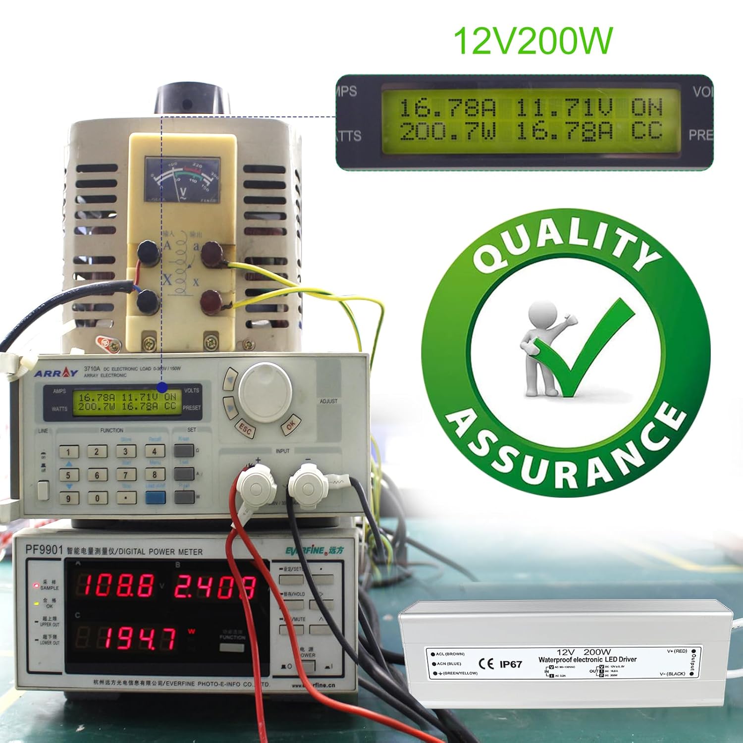 12V Waterproof LED Transformer, 90–140V Input, 200W–500W, Single/Dual Wire Output, CE/RoHS/FCC — US Plug & Wire Leads Options