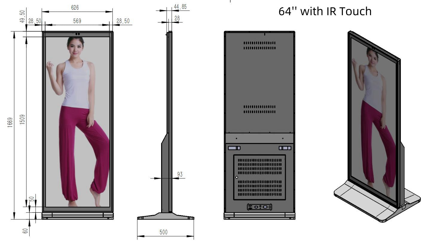64’’ Single-Sided Full Screen Digital Signage Display, 4K UHD Indoor Floor Standing Advertising Kiosk, Android Smart Digital Poster Screen with HDMI/WiFi/USB Remote Control