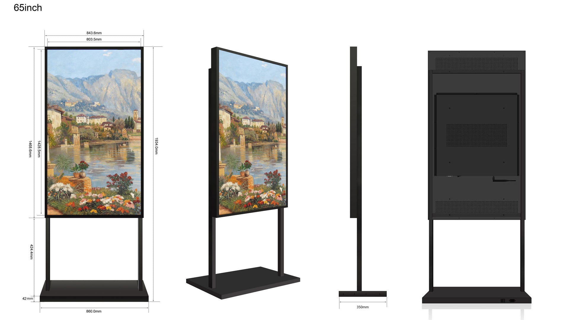 65" einseitiges 2500 Nits High Bright Window LCD-Posterdisplay, Android RK3568 2G+32G, ohne Touch, Cloud/APP/USB, Wandmontage/Bodenständer/Hängemontage