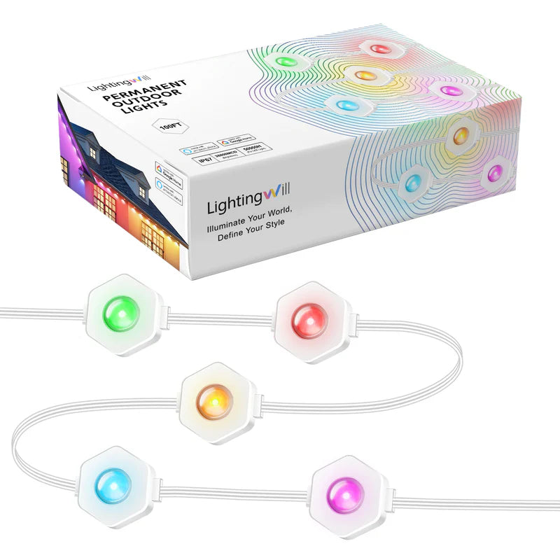 LightingWill OL1 Permanent Outdoor Lights: Multi-Functional Holiday Lighting with a Variety of Lighting Modes to Create a Warm Atmosphere, Gardens, Porches, and Any Outdoor Space | Durable, Energy-Efficient, and Long-Lasting Outdoor Lighting Solution