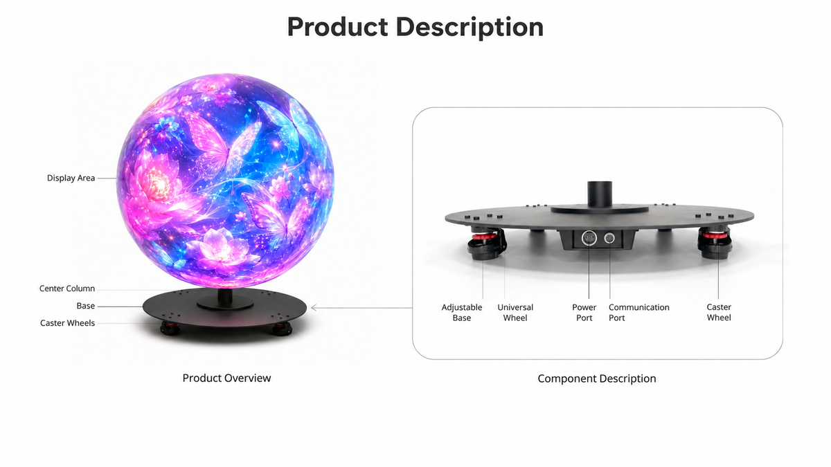 3D Hologram Fan Sphere (Holoball) 100cm (39.37") 360° LED Holographic Display | 3072 LEDs | WiFi APP Control | Commercial Advertising Display
