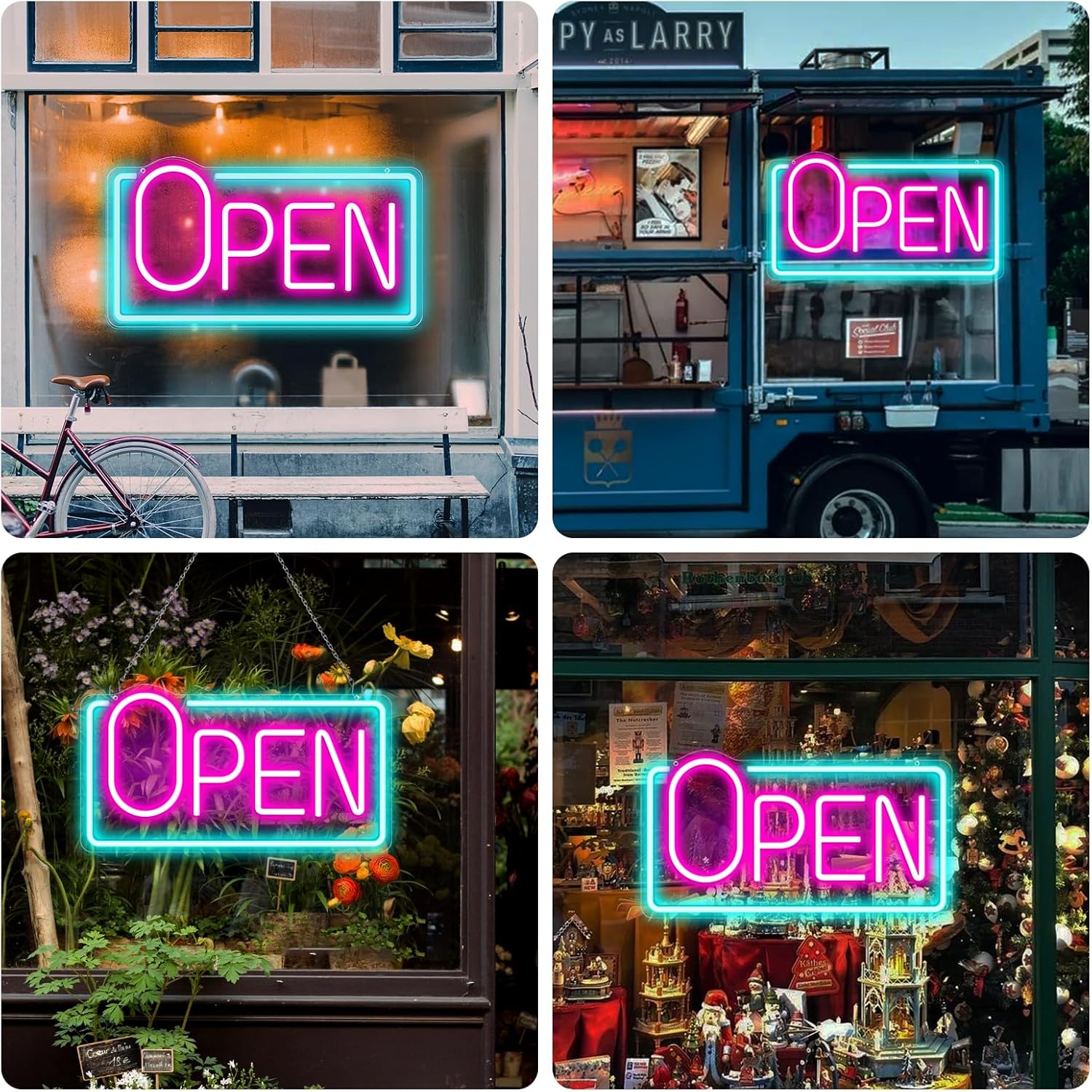 OPEN Neon Sign – Big “O” Style | 5 Glow Color Options | 17×9 inch (42×22 cm) | Window Hanging | Plug & Play for Storefronts