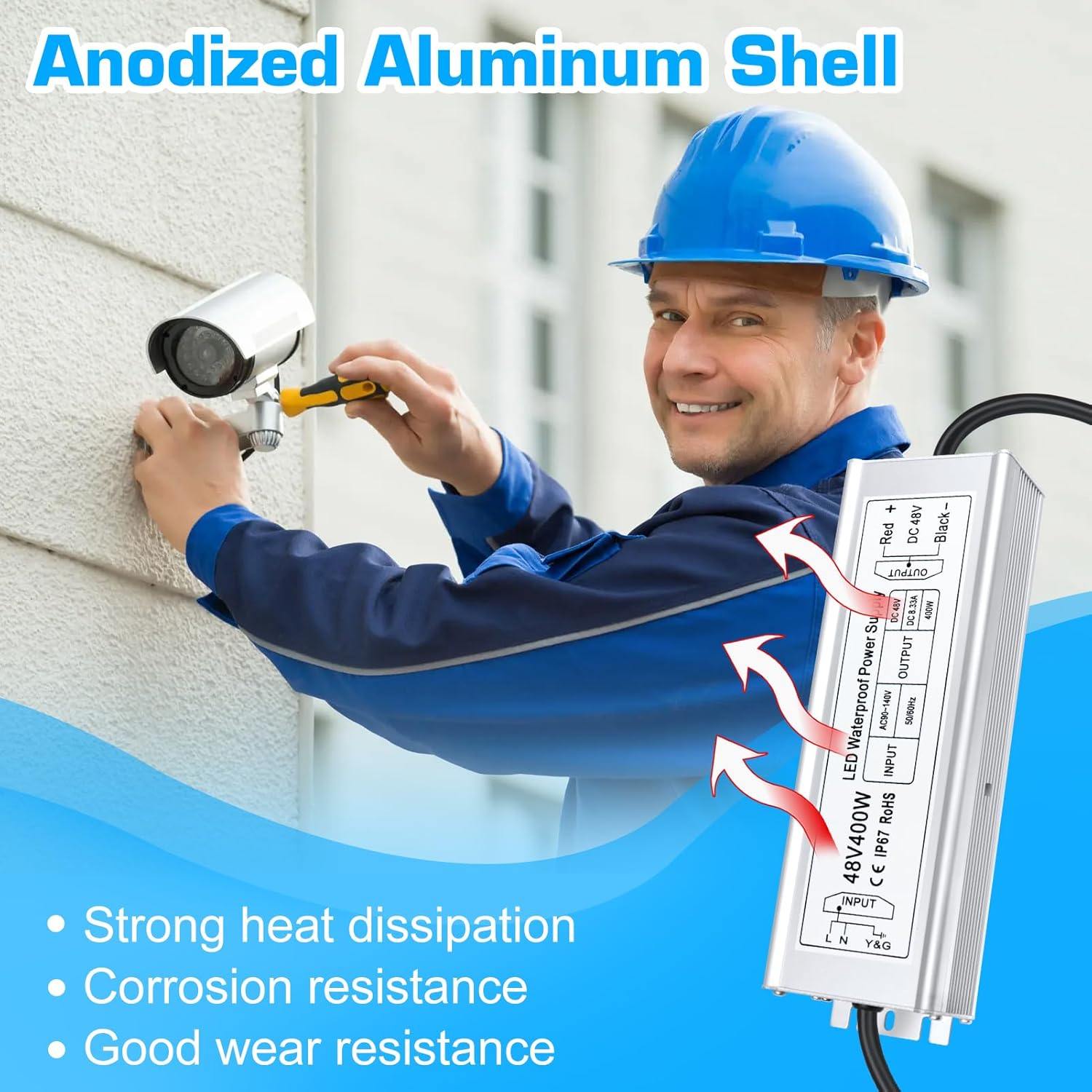 Wasserdichtes 48-V-LED-Netzteil 60–80 W, 90–265 V AC-Eingang, Transformator mit Einzelausgang, IP67 SMPS, CE/RoHS/FCC – Optionen für US-/UK-/EU-Stecker und Kabel