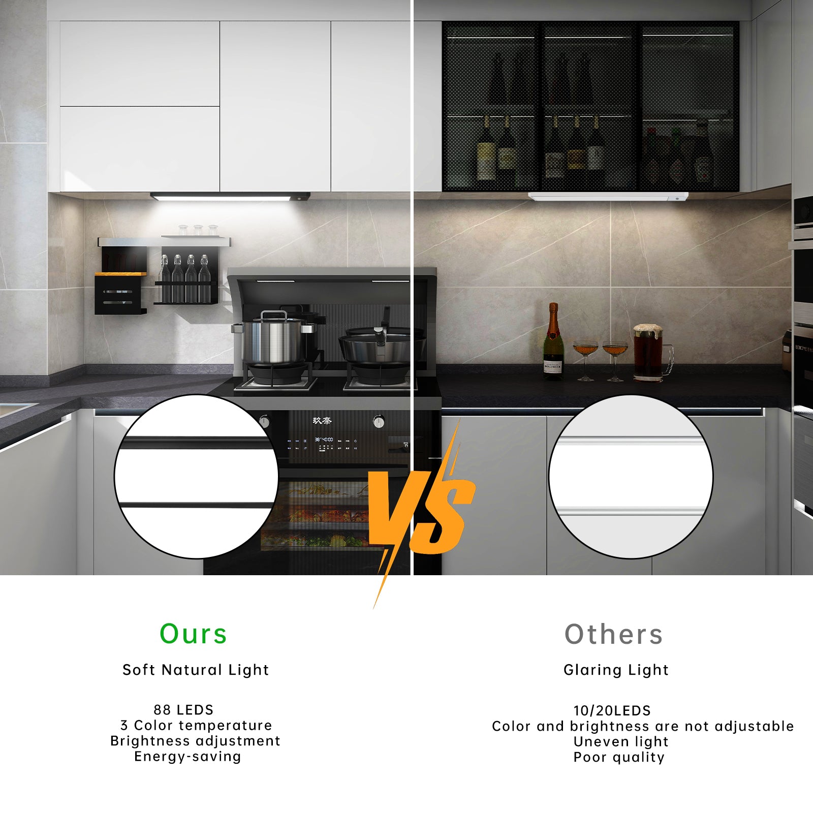 2er-Pack wiederaufladbare Unterschrankleuchten – 10" / 12,7" | 3 CCT (3000 K/4000 K/6000 K) | Bewegungssensor und Touch-Dimmung | Schlankes magnetisches Design | Schwarzes Finish