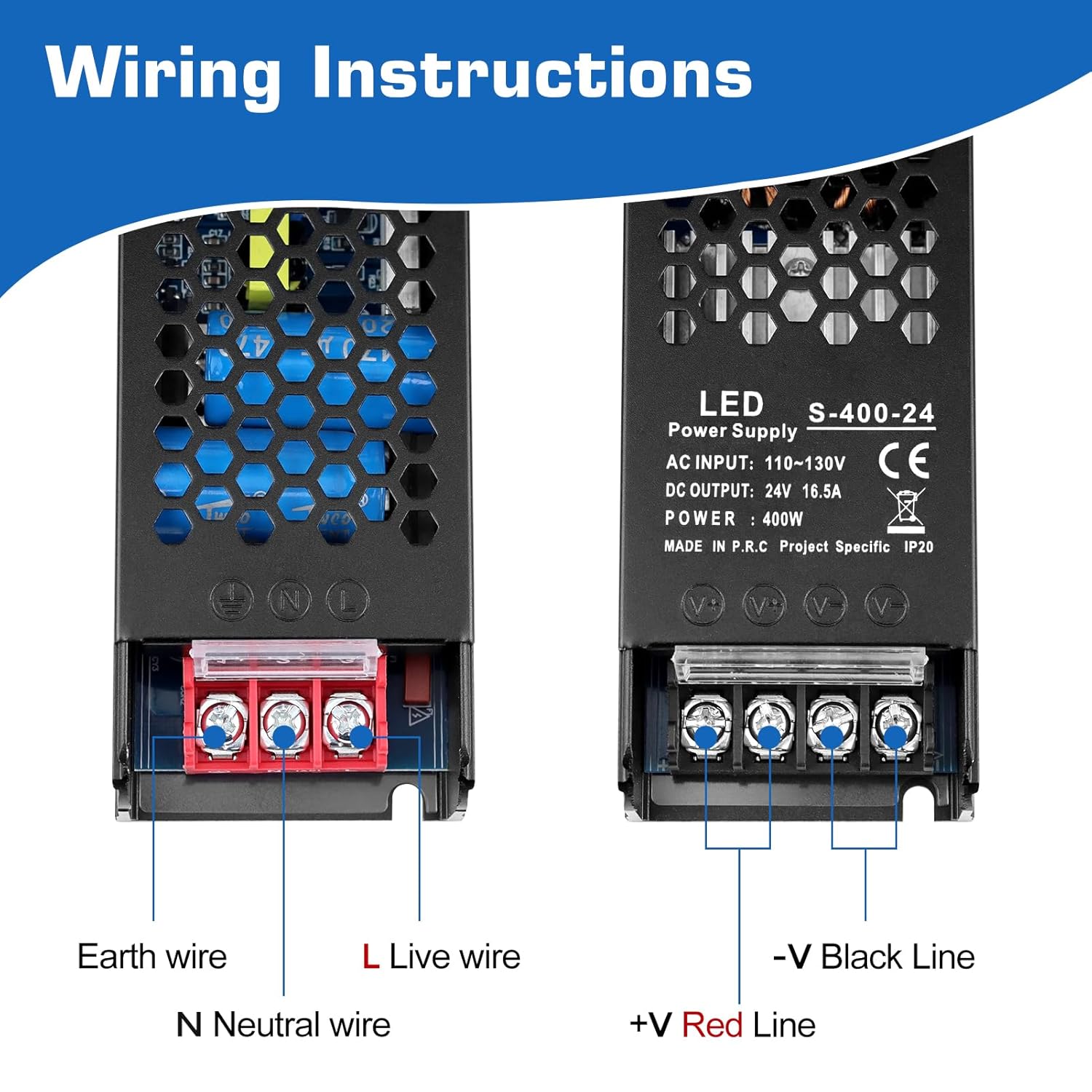DC 12V/24V Slim Black Switching Power Supply 300W–400W, AC 110–130V/175–250V Input, LED Driver Transformer with Built-in Cooling Fan, CE/FCC/RoHS Certified