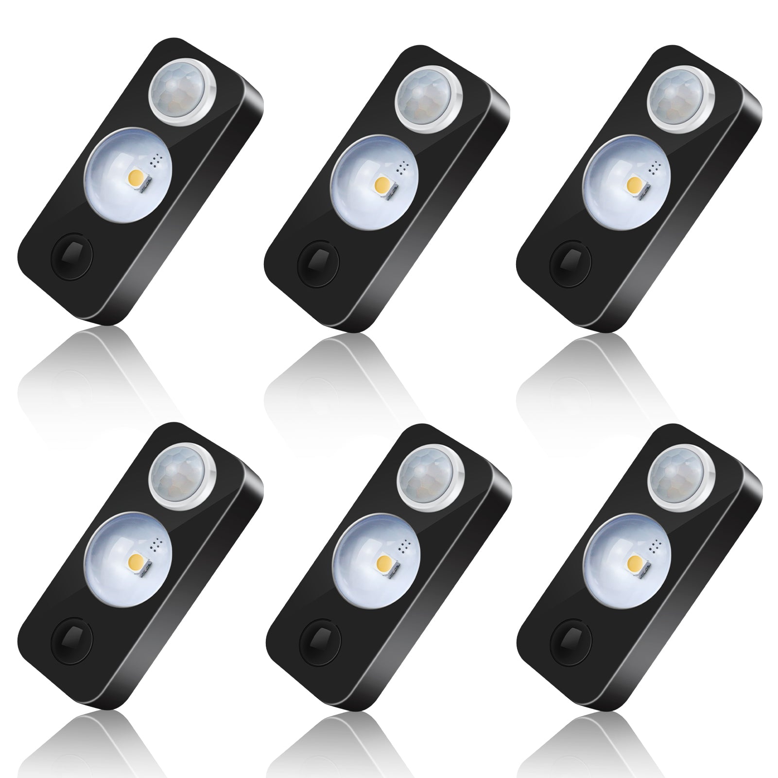 Wiederaufladbare LED-Puck-Schrankleuchte – 4er/6er/8er-Pack | Bewegungssensor, Tippschalter, dimmbar | Warm-/Tageslichtweiß | Schwarz-/Weiß-Finish | Einfache Montage für Schränke und Vitrinen