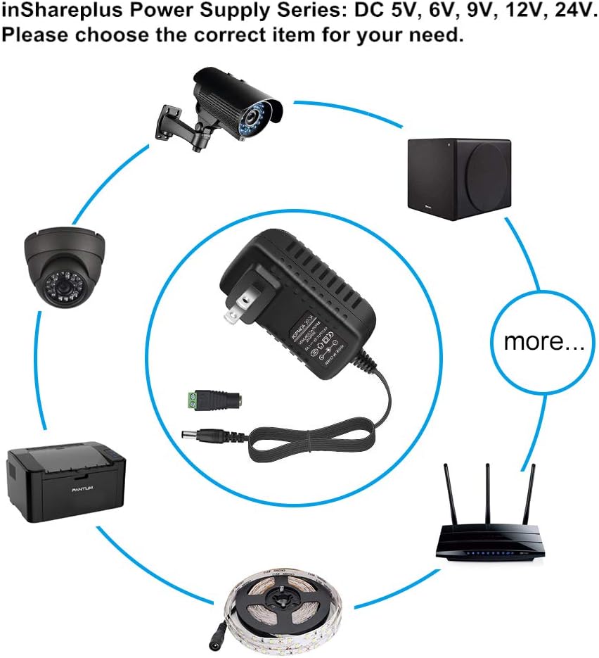 12V Power Supply Adapter 12W/24W, AC 100–240V Input, Wall Plug Transformer, Black Case — US/UK Plug, LED Driver for Strip/CCTV/Electronics