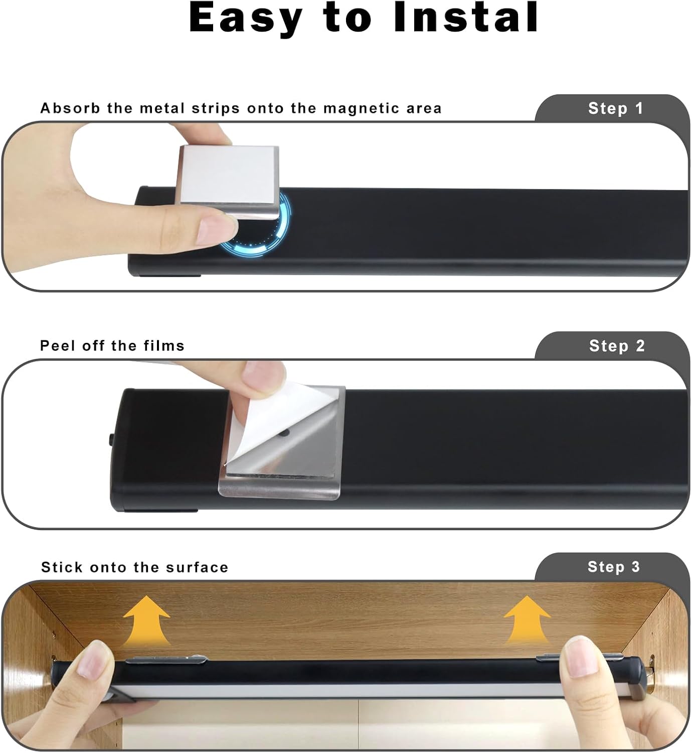 2er-Pack wiederaufladbare Unterschrankleuchten – 9" / 12" | 3 CCT (3000K/4000K/6000K) | Bewegungssensor und Touch-Dimmung | Magnethalterung | Silber- oder Schwarz-Finish