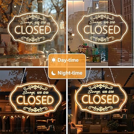 SORRY, WE ARE CLOSED LED Silicone Neon Sign – 16.5×9 Inch (42×23 cm) Horizontal Style | 5V USB Powered Warm White Dimmable Light for Storefront Window & Business Decor
