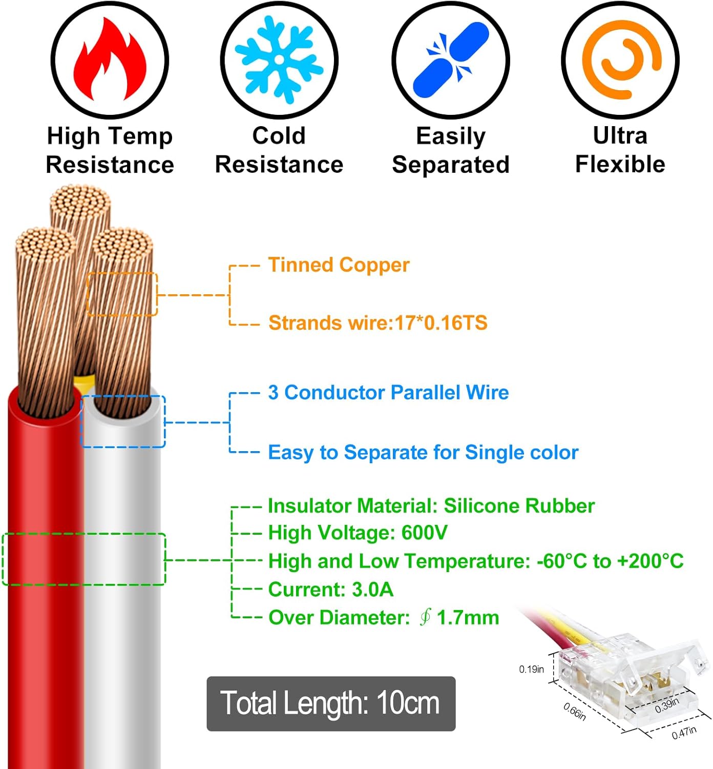 Transparent Crystal LED Strip Connectors – 10mm 3Pin Solderless Clips | Strip to Wire / Strip to Strip / DC Adapter – Local Stock US/UK