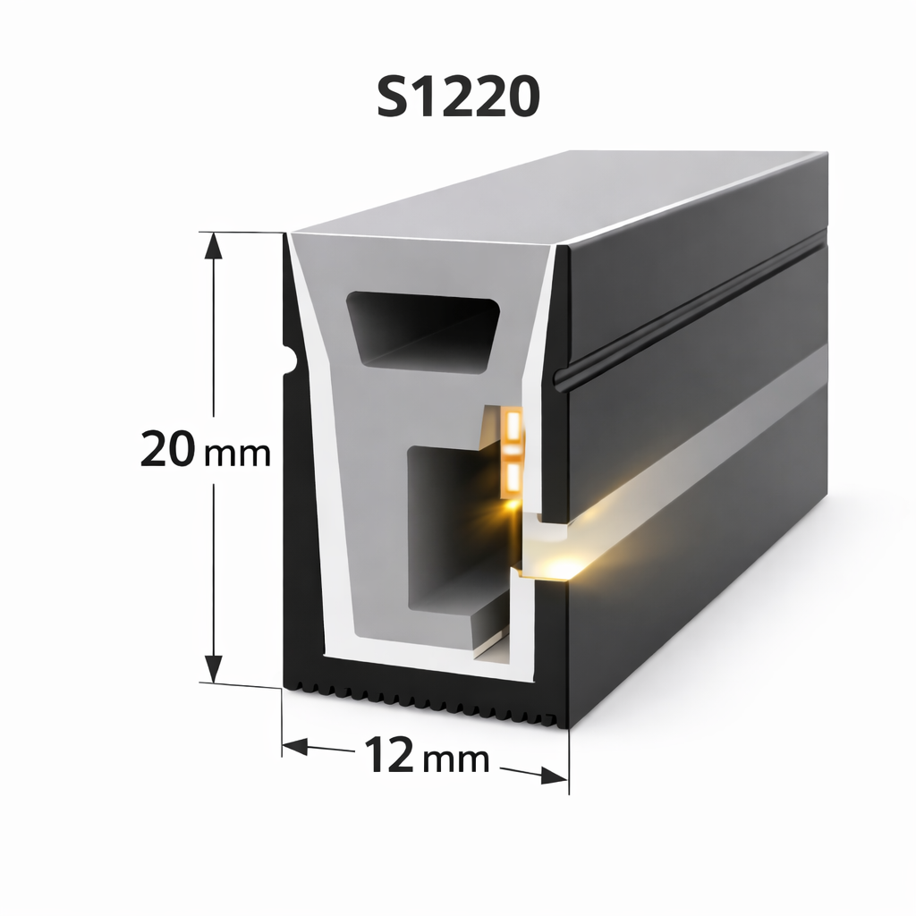 Neon Light Housing – S1220 Black Side Edge Lighting | 12x20mm Silicone LED Channel System | IP67 Waterproof | 10mm PCB Width | 164FT/50M