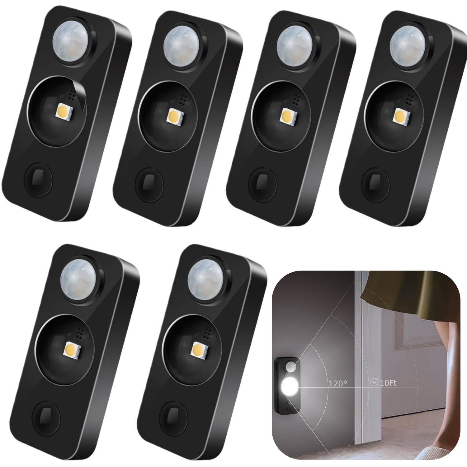 Rechargeable LED Puck Closet Light – 4/6/8 Pack | Motion Sensor, Tap Switch, Dimmable | Warm / Daylight White | Black / White Finish | Easy Mounting for Closets & Cabinets