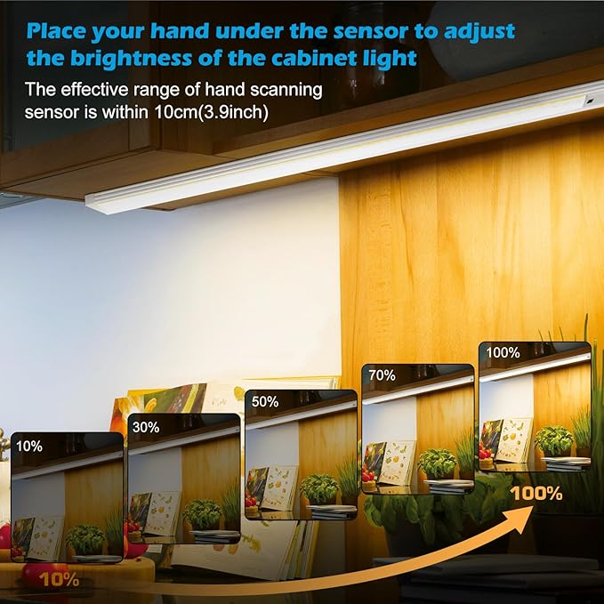 21 Inch Under Cabinet Lights with Hand Wave, Under Cabinet Lighting Motion Sensor Light Indoor, Dimmable Closet Lights 3 CCT Cabinet Lights for Kitchen, Stairs(2 Pack)
