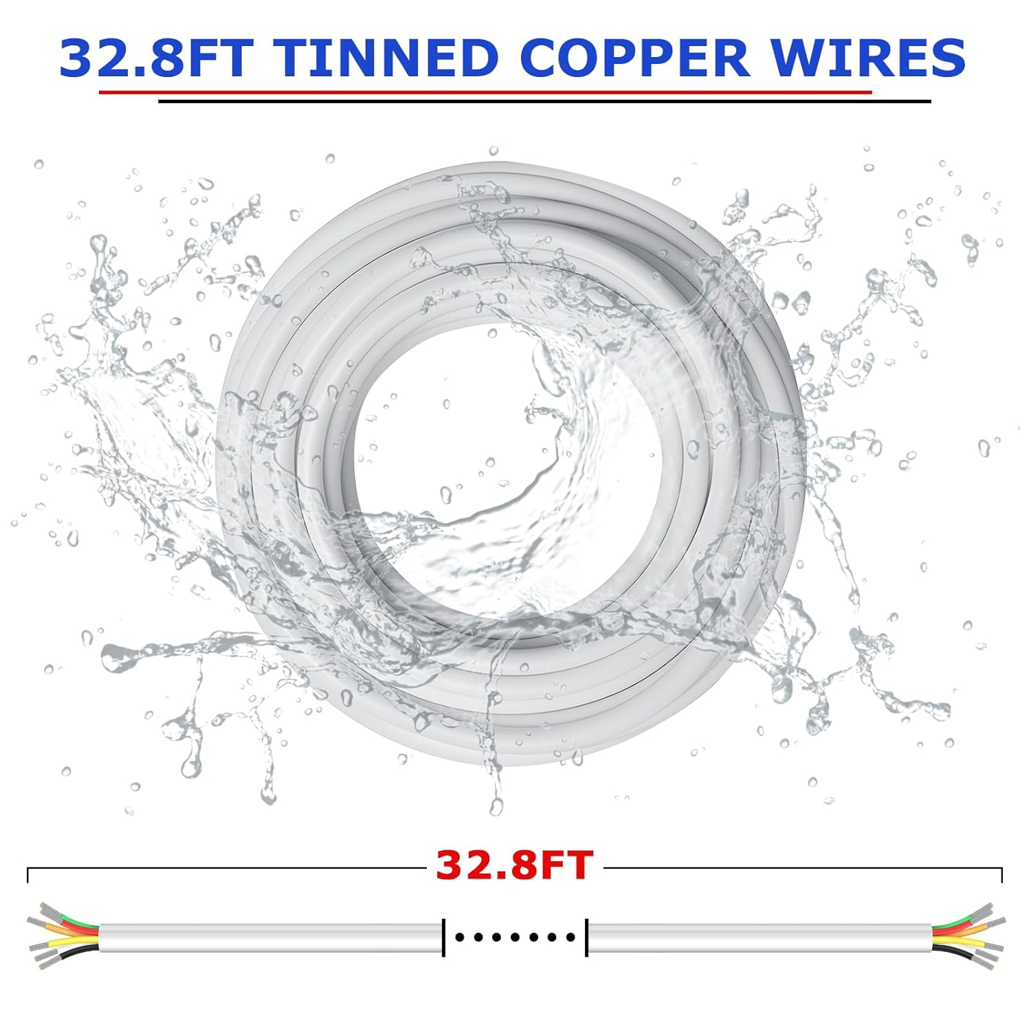 18 AWG Electrical Wire, 6/7/8 Conductor Stranded Tinned Copper Multi-Core Cable, Black/White PVC Flexible Control Extension Cord — 10/20/50m (33ft–165ft) Options