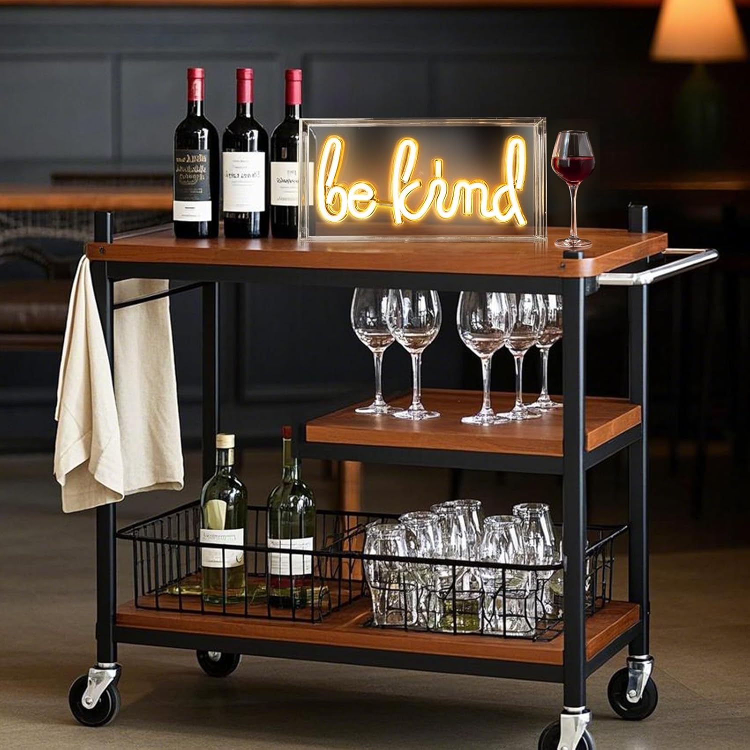 Panneau lumineux de bureau « BE KIND » – Rectangulaire 30,5 x 15,2 cm | Blanc chaud/rose | Alimentation USB | Présentoir de table | Pour chambre de fille, chambre à coucher, pub, hôtel, plage, etc.