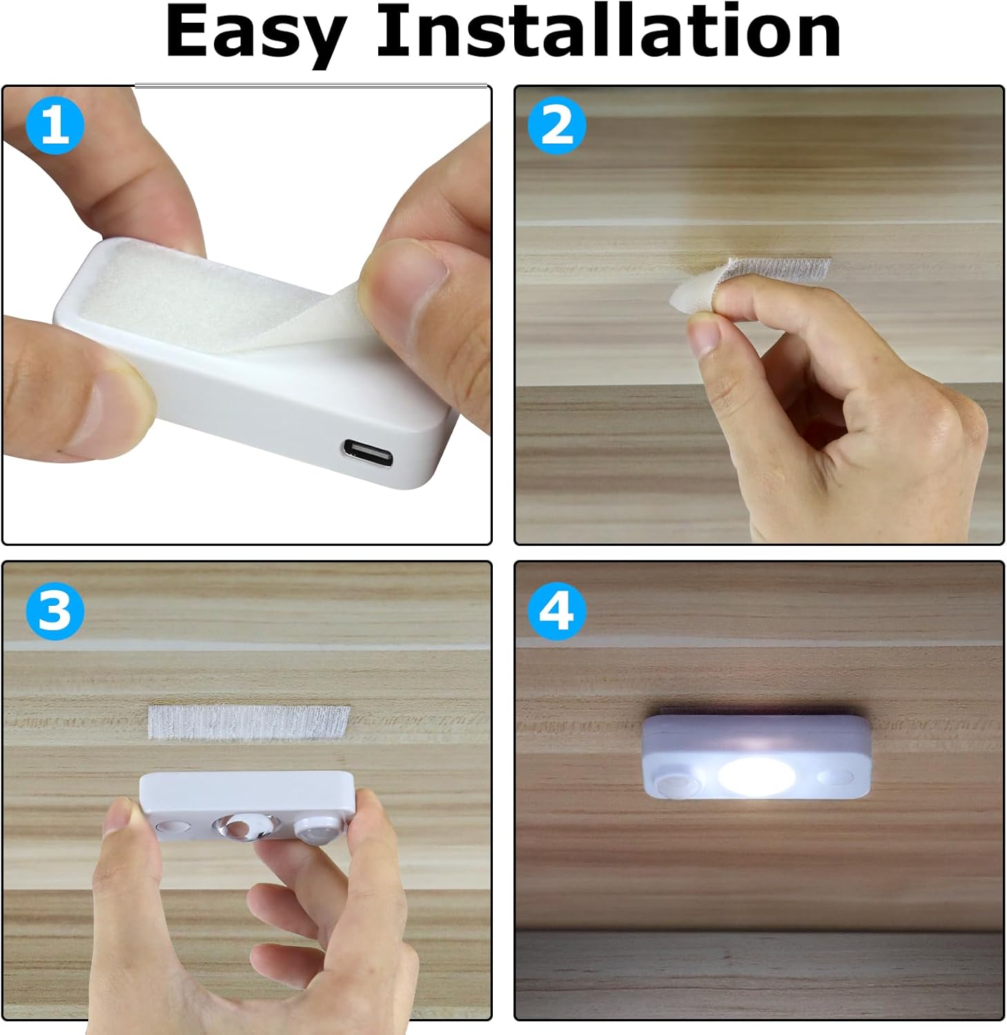 Rechargeable LED Puck Closet Light – 4/6/8 Pack | Motion Sensor, Tap Switch, Dimmable | Warm / Daylight White | Black / White Finish | Easy Mounting for Closets & Cabinets