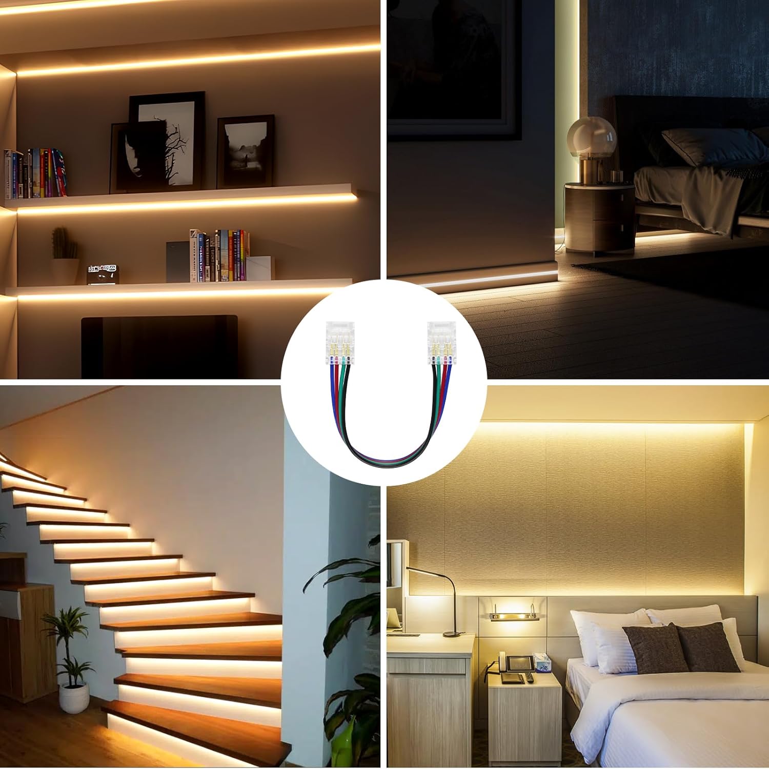 Connecteurs pour bande LED en cristal transparent – Clips sans soudure 10 mm 4 broches | Bande à fil / Bande à bande / Fiche femelle – Vente en gros, 500 pièces, MOQ | Direct usine