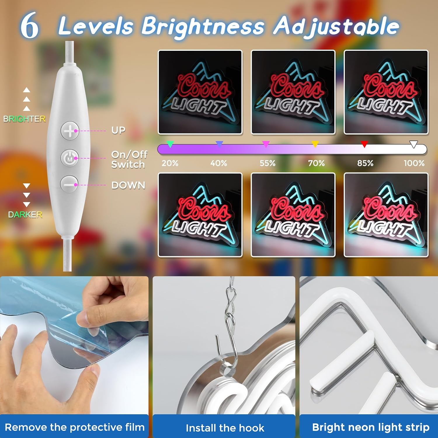 COORS LIGHT Mirror LED Sign – 17.7×11.3 Inch | 5V USB Powered Dimmable LED Light | Watermelon Red, White & Ice Blue Glow | Hanging Mirror Neon Sign with Accessories Included for Bar, Pub, Lounge & Entertainment Spaces
