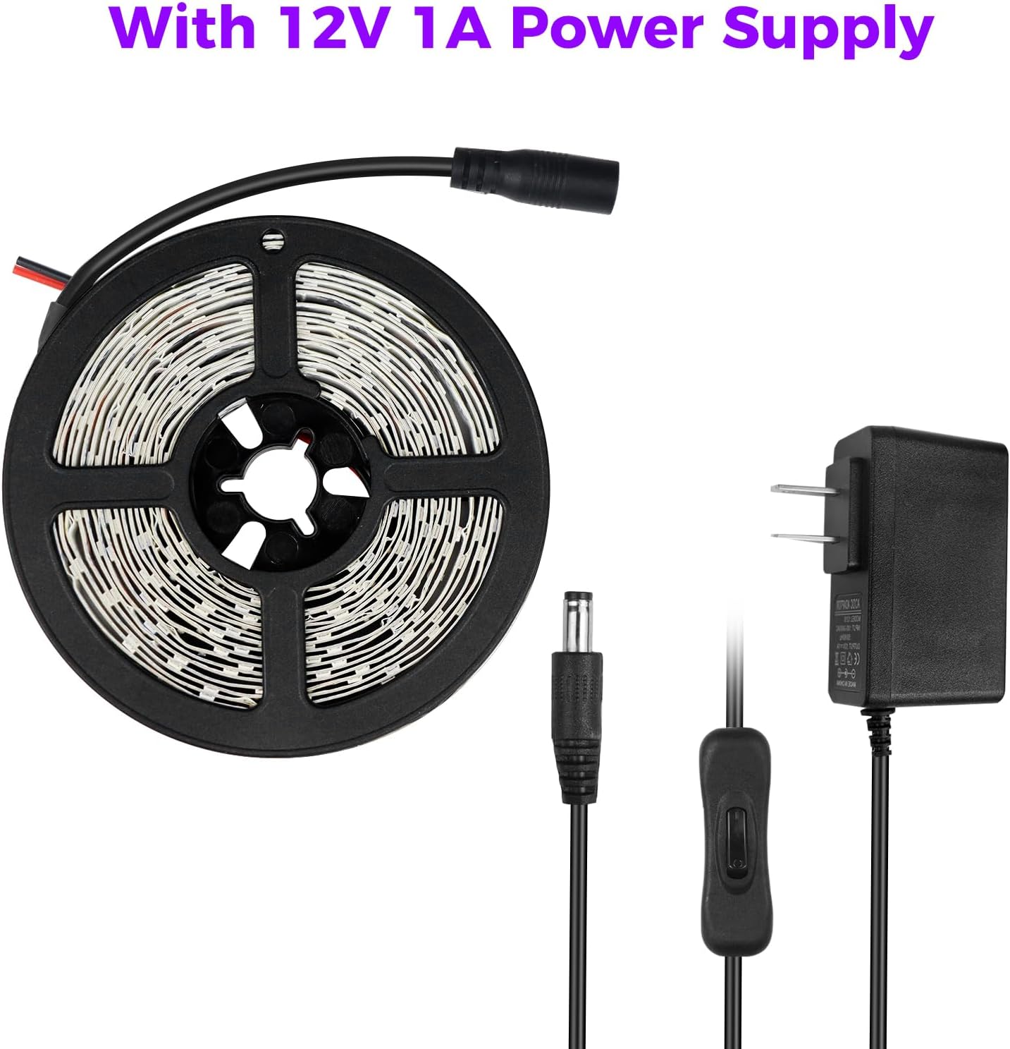 24W / 60W UV Black Light LED Strip – 16.4FT / 5M | SMD2835 | 60 LEDs/m (300 LEDs Total) | 395–405nm | Non-Waterproof / IP65 Waterproof | With Power Supply | For Night Fishing & Black Party