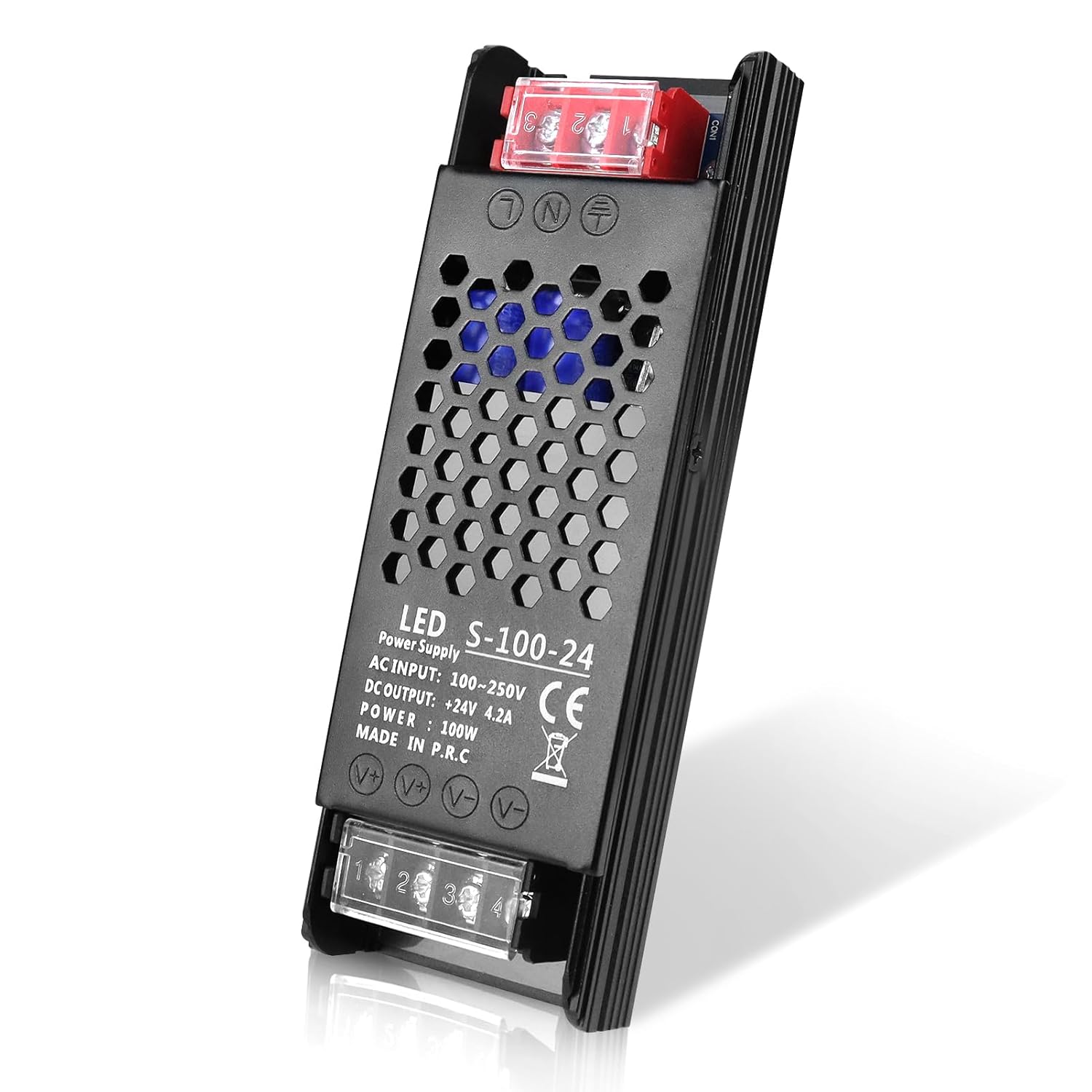 DC 12V/24V Slim Black Switching Power Supply 36W–200W, AC 110–250V Input, Narrow Type LED Transformer, Compact Metal Housing, CE/FCC/RoHS Certified