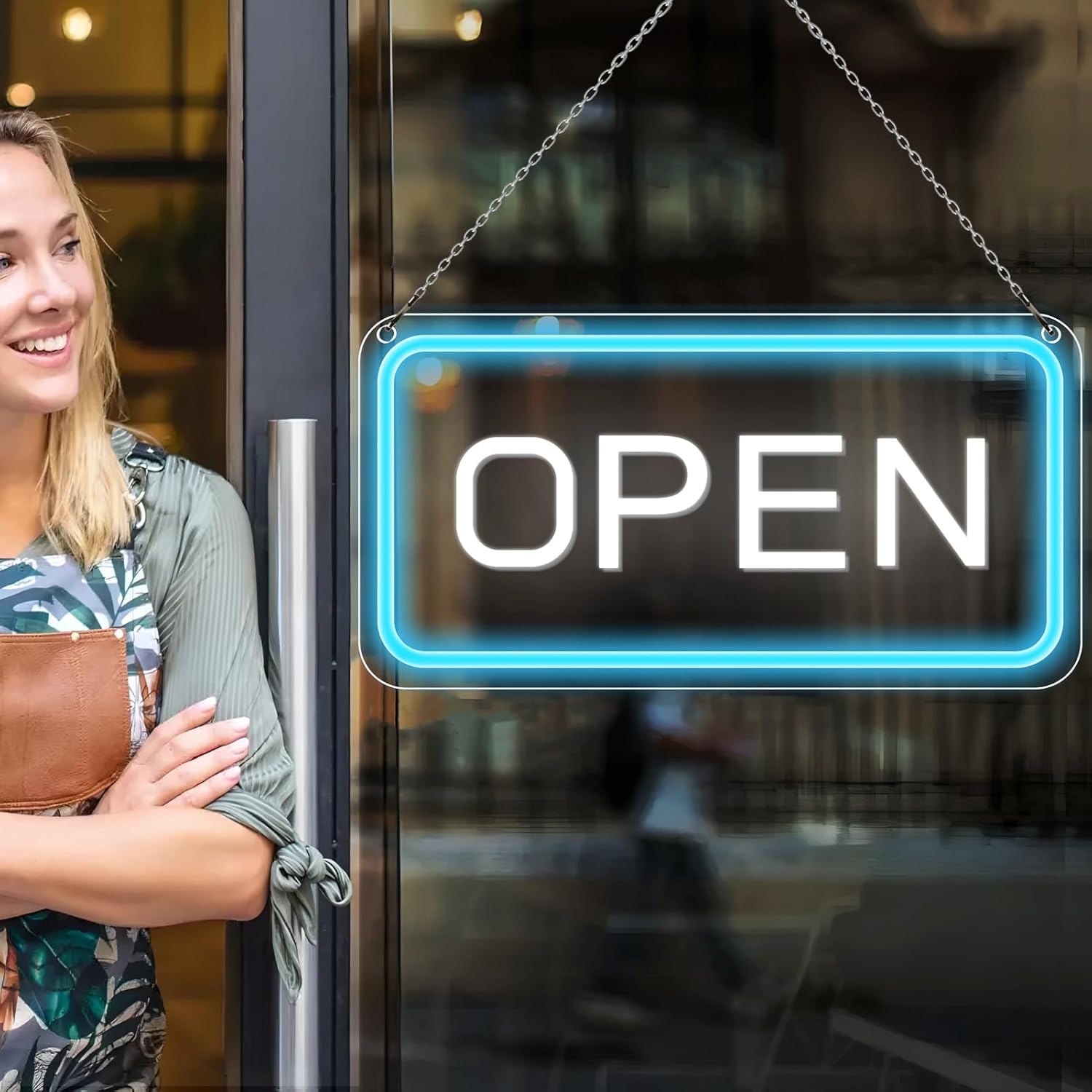 OPEN Neon Sign – USB Powered | 17×9 inch (44×24 cm) | 6 Color Options | LED Window Hanging Light for Storefronts