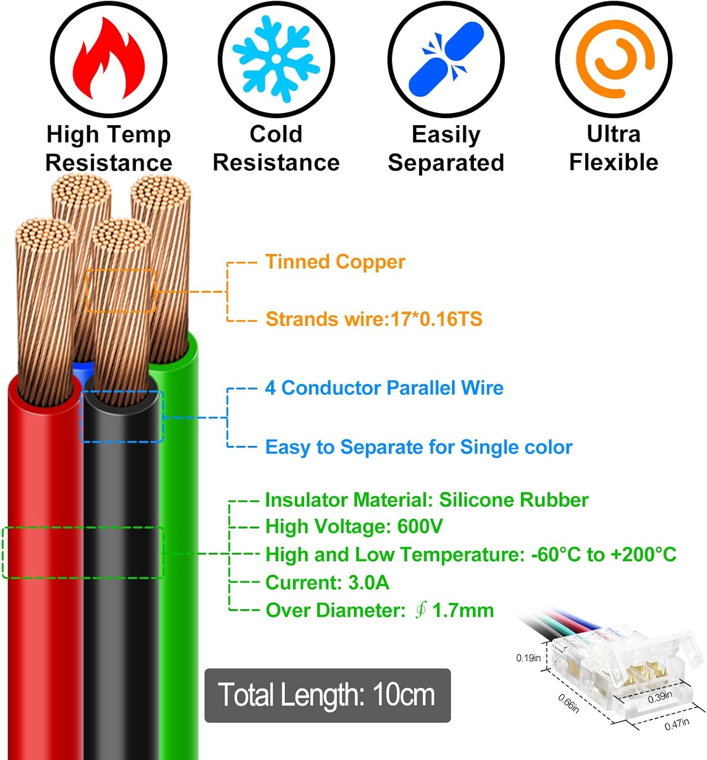 Connecteurs pour bande LED en cristal transparent – Clips sans soudure 10 mm 4 broches | Bande à fil / Bande à bande / Fiche femelle – Vente en gros, 500 pièces, MOQ | Direct usine