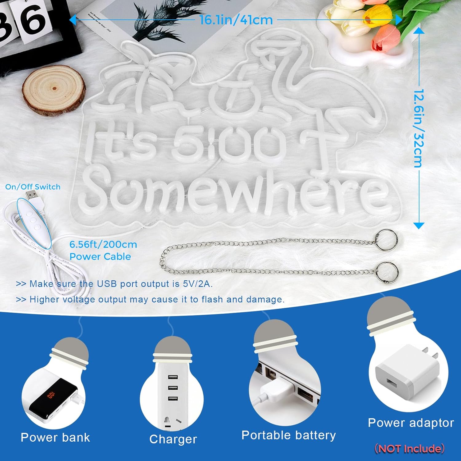 LED-Schild „Irgendwo ist es 5 Uhr“ – 16,1 × 12,6 Zoll | Mehrfarbiges Leuchten | USB-betrieben | Hängend | Ideal für Bar, Pub, Lounge, Nachtclub, Party-Stimmungsbeleuchtung