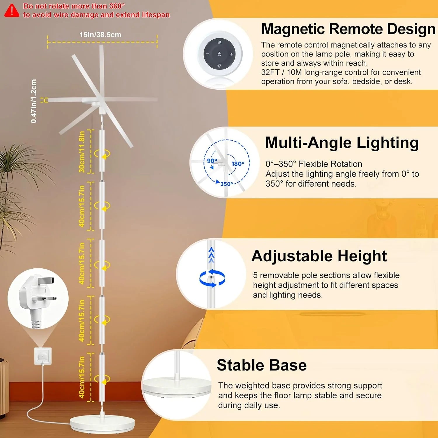 Smart Floor Lamp | 40W+8W LED Standing Lamp | Dimmable Floor Lamp with RGB Ambient Light | 2800-6000K | Remote Control | 2M Tall for Living Room Bedroom Office | US & UK Stock